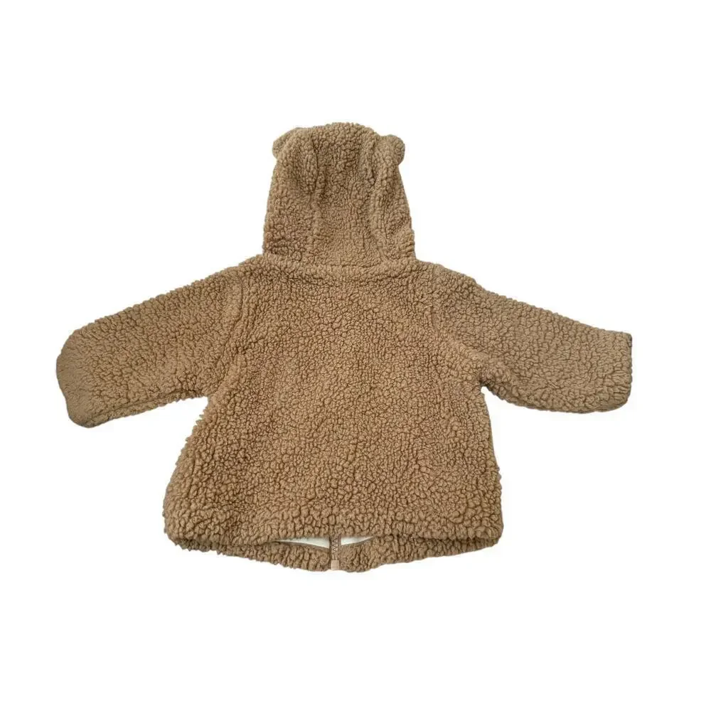Quincy Mae Baby Beige Bear Hoded Jacket Size 6-12 M